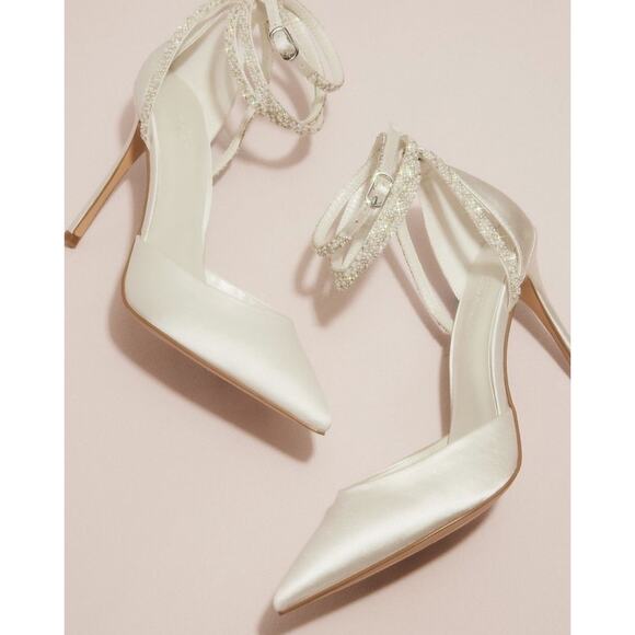 Pearl and Crystal Ankle-Wrap Satin Pumps |Size 8.5M | Size 9M - Picture 1 of 16